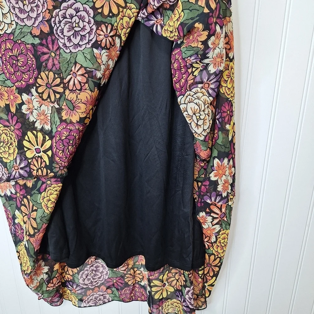 LuLaRoe Womens Lola Pull On Lined Midi Skirt 3XL‎ Black Purple Green Floral New